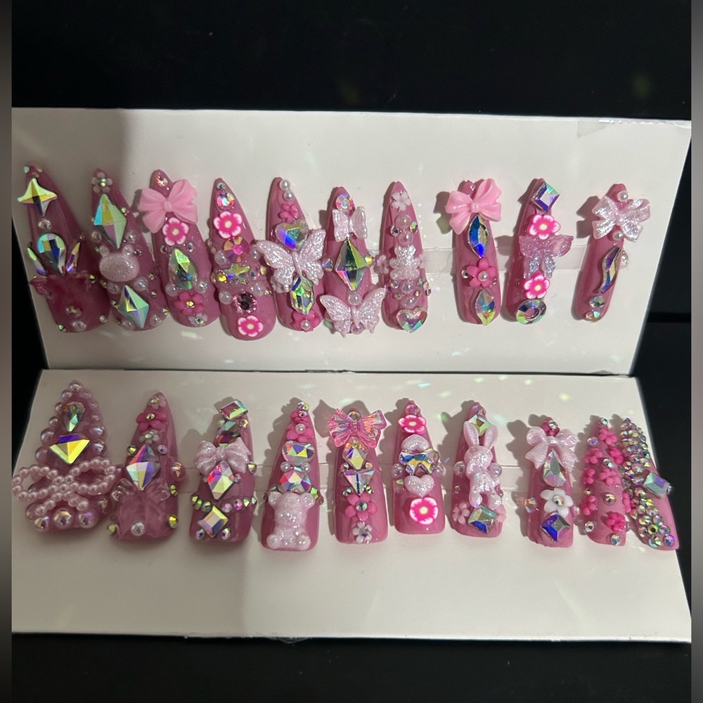 Pink Rhinestone Embellished False Nails - Picture 2 of 3